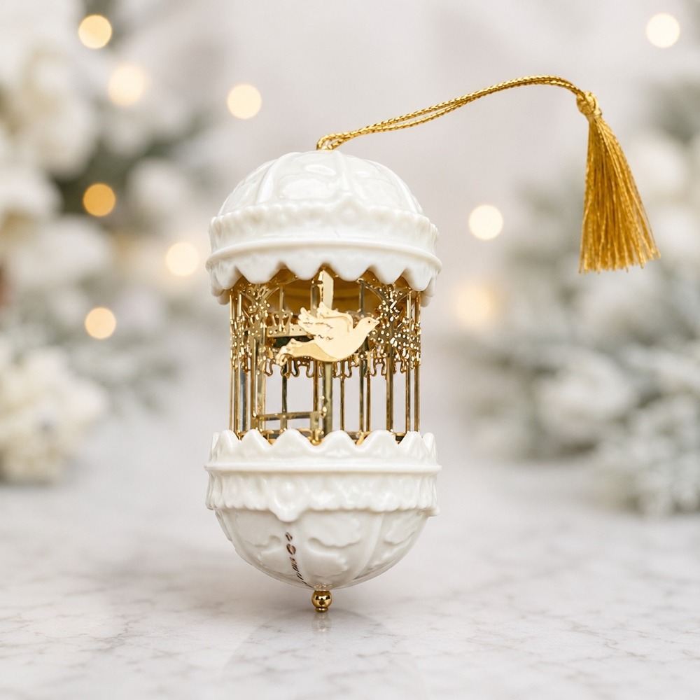 Lenox Laurels Birdcage Ornament Ivory Gold Excellent Porcelain Bird